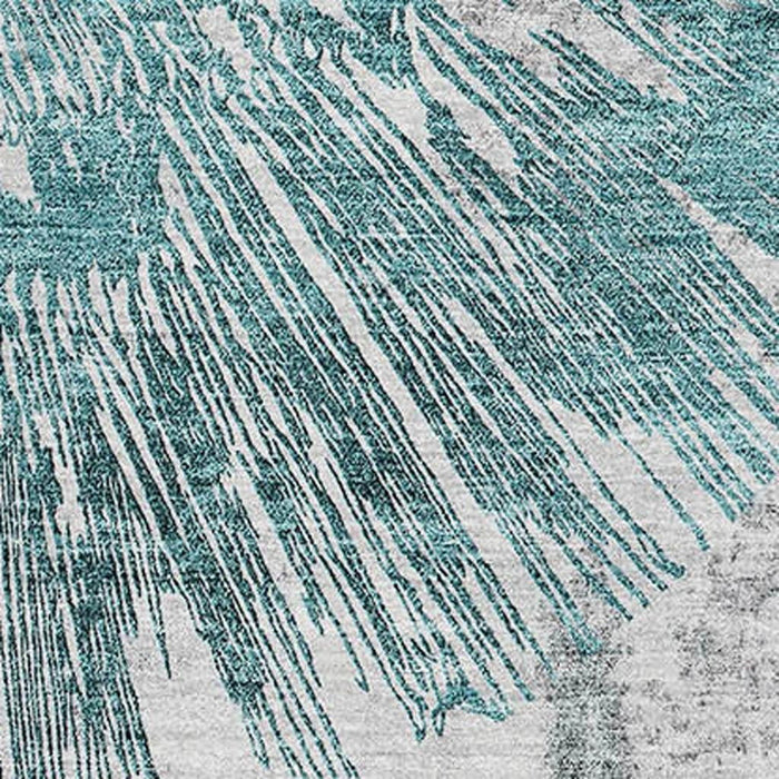 12' X 9' Transitional Abstract Washable Area Rug With UV Protection - Teal / Gray