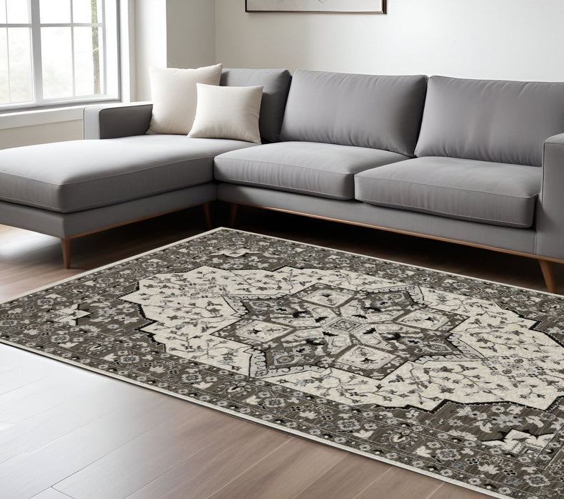 10' X 13' Medallion Area Rug With Fringe - Ivory And Gray