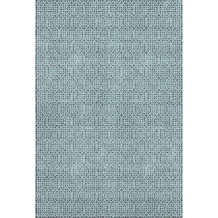 10' X 14' Geometric Washable Area Rug With UV Protection (673675) - Teal / Ivory