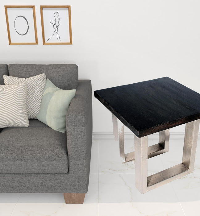 Solid Wood And Iron Square End Table - Silver And Antique Brown