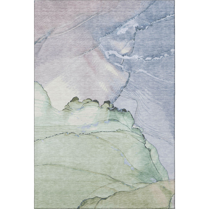 10' X 14' Abstract Washable Area Rug With UV Protection (701263) - Artichoke Green / Lavender / Ivory
