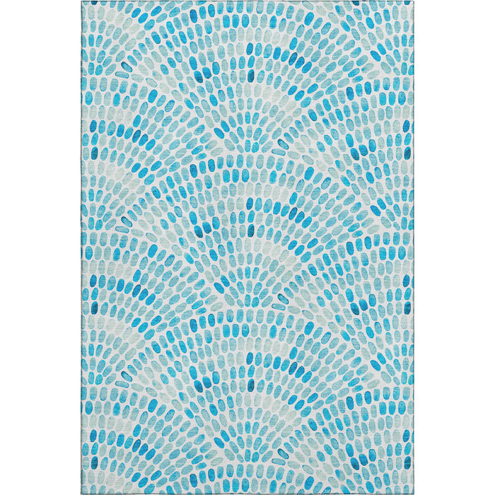 10' X 14' Geometric Washable Area Rug With UV Protection (645846) - Aqua / Ivory