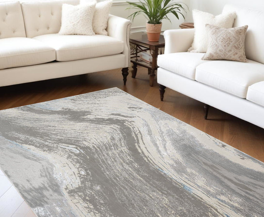 8' x 11' Abstract Power Loom Area Rug - Blue And Gray