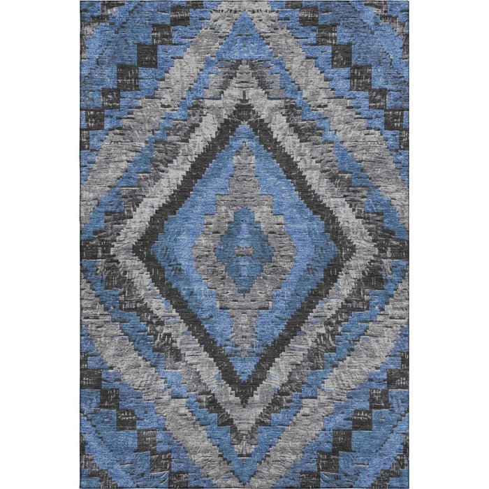 10' X 14' Diamond Washable Area Rug With UV Protection (707059) - Blue / Charcoal / Gray