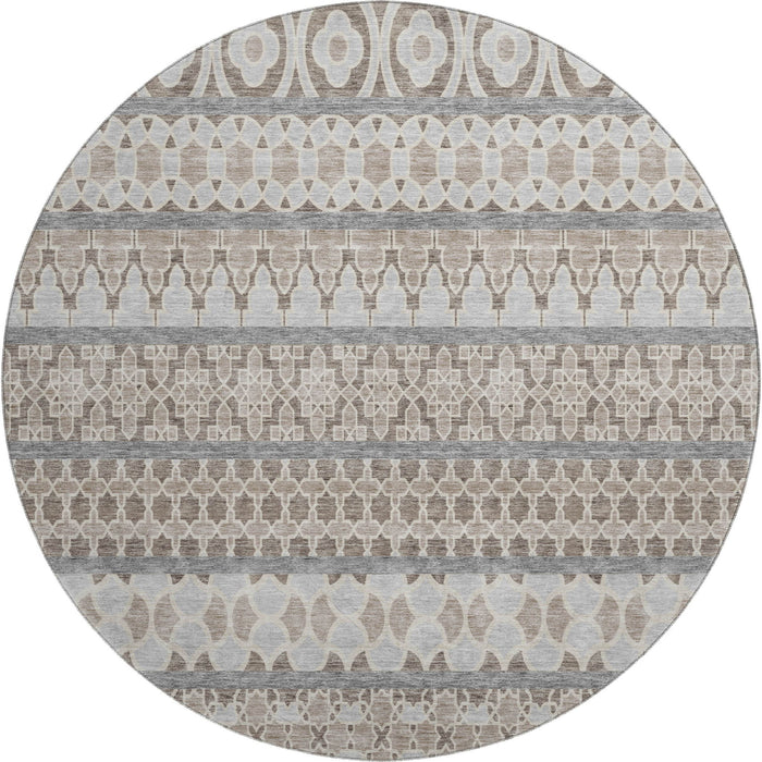 8' Ikat Washable Round Rug With UV Protection - Taupe
