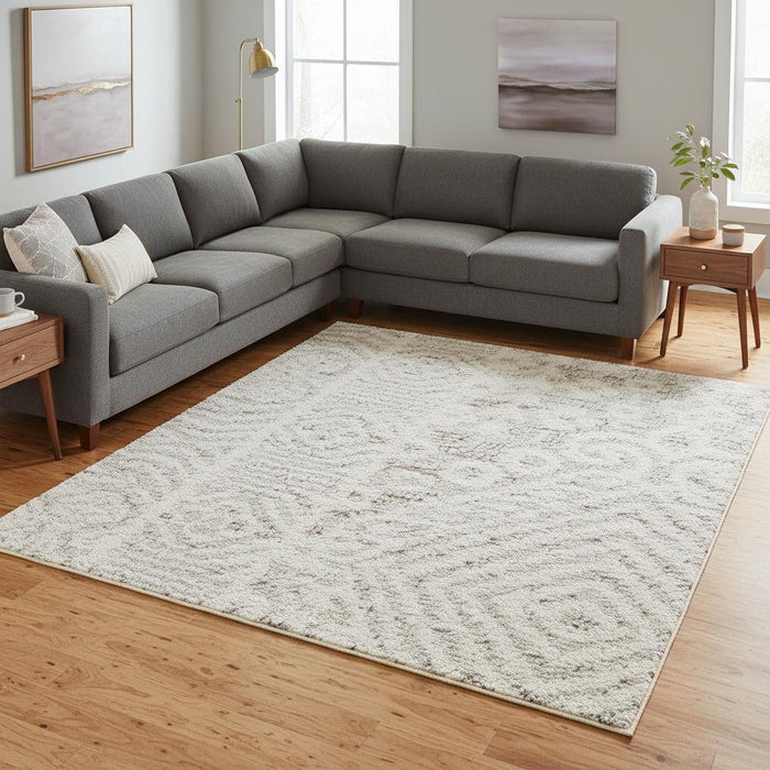 8' X 10' Floral Distressed Non Skid Area Rug (564154) - Ivory / Silver