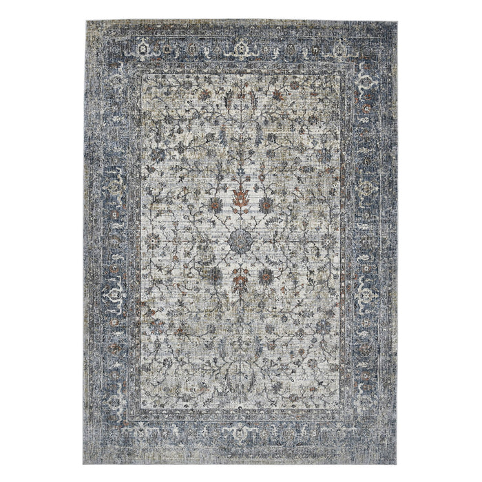 8' x 10' Oriental Power Loom Area Rug - Ivory Blue And Gray