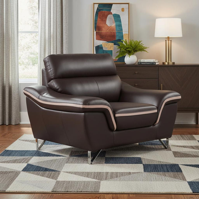 Leather Match Solid Color Pillow Top Arms Club Chair Silver Legs - Brown
