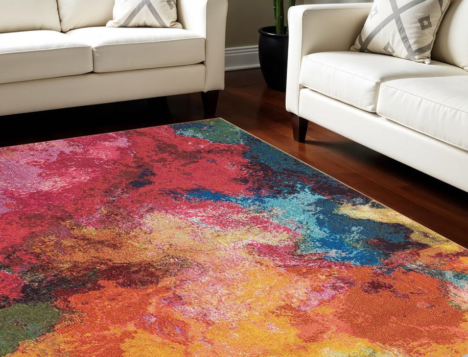 8' X 11' Abstract Non Skid Area Rug - Navy Blue
