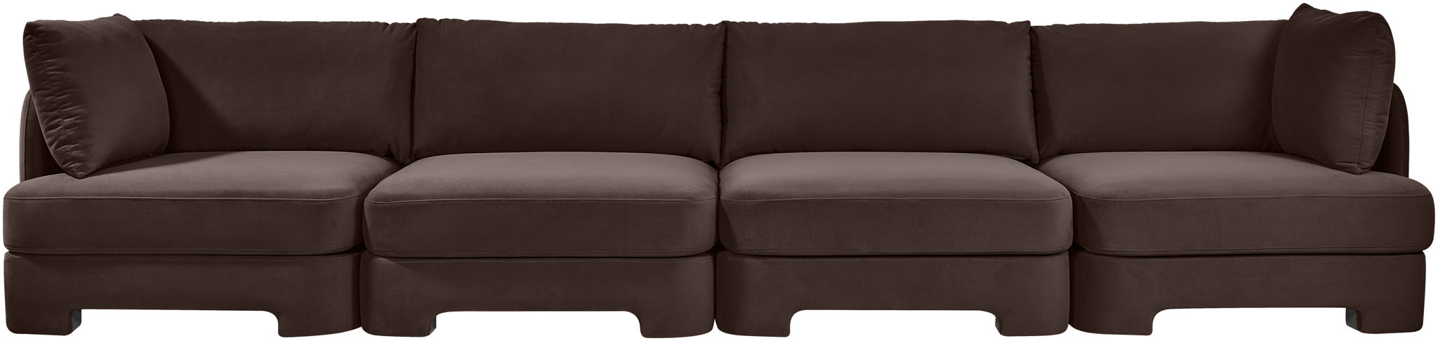 Meridian Furniture Hammond velvet performance fabric sectional sofa with four upholstered stationary sections, modern and comfortable design.