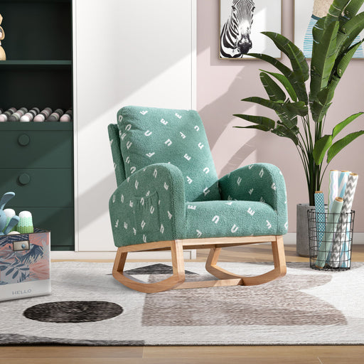 Giga modern accent rocker armchair with high back, plush upholstery, and side pocket for added comfort and style.