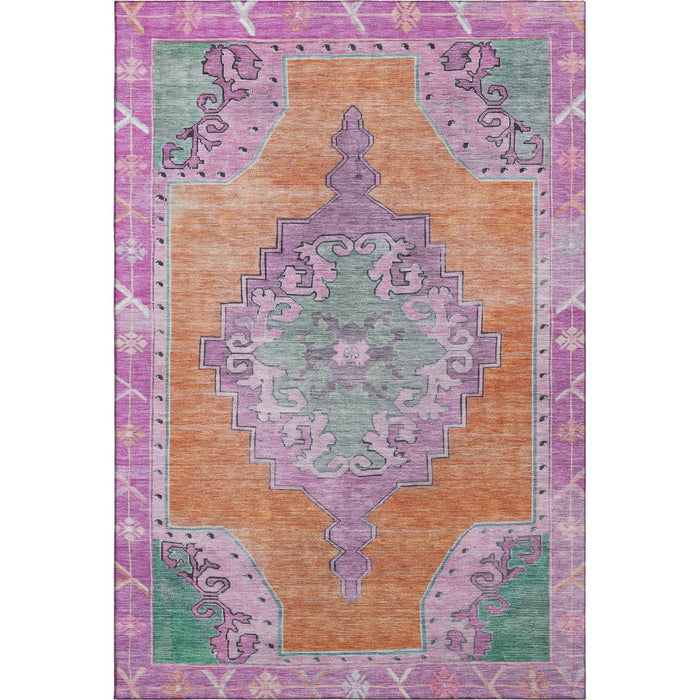 10' X 14' Oriental Washable Area Rug With UV Protection (699472) - Orange / Pink / Green