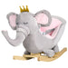 Gray Giga baby rocking horse elephant toddler rocker with wooden base, safety belt, and sound features for ages 1.5 to 3 years.