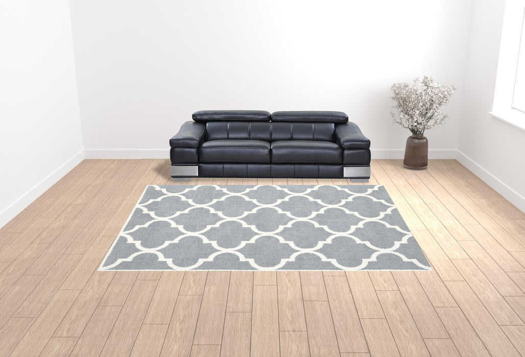 9.8' x 12.8' Geometric Shag Power Loom Stain Resistant Area Rug - Grey And Ivory