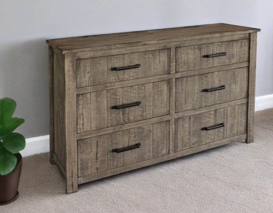 Solid Wood Six Drawer, Double Dresser - Brown