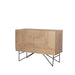 Natural wood and metal accent cabinet with carved geometric design and two doors, by HomeRoots, 44-inch size.