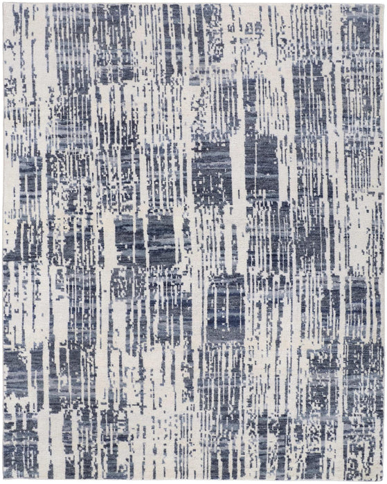 5' X 8' Wool Abstract Hand Knotted Area Rug With Fringe (744199) - Ivory / Blue