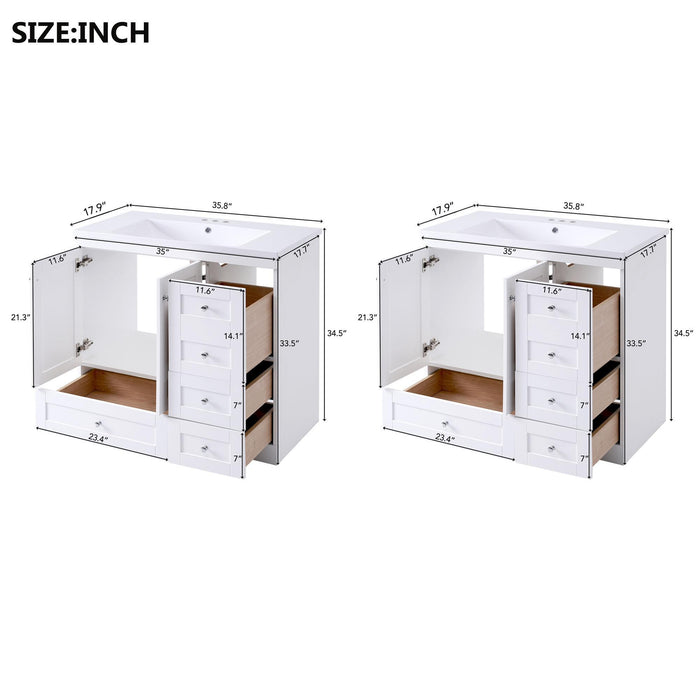 Giga shaker free-standing bathroom vanity cabinet with sink, featuring soft-close drawers and doors, modern design, and wood finish.