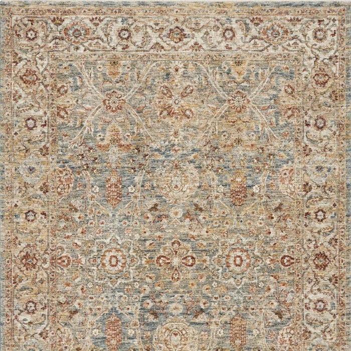 5' X 8' Floral Distressed Area Rug (550330) - Ivory / Blue / Orange