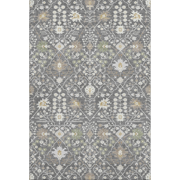 10' X 14' Oriental Washable Area Rug With UV Protection (679192) - Charcoal / Ivory / Gold