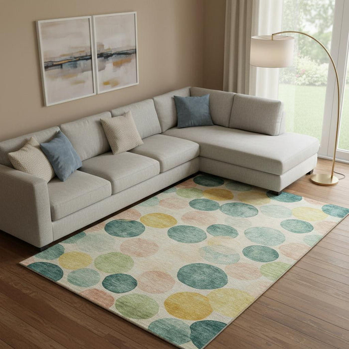 10' X 14' Geometric Washable Area Rug With UV Protection (707431) - Teal / Yellow / Coral