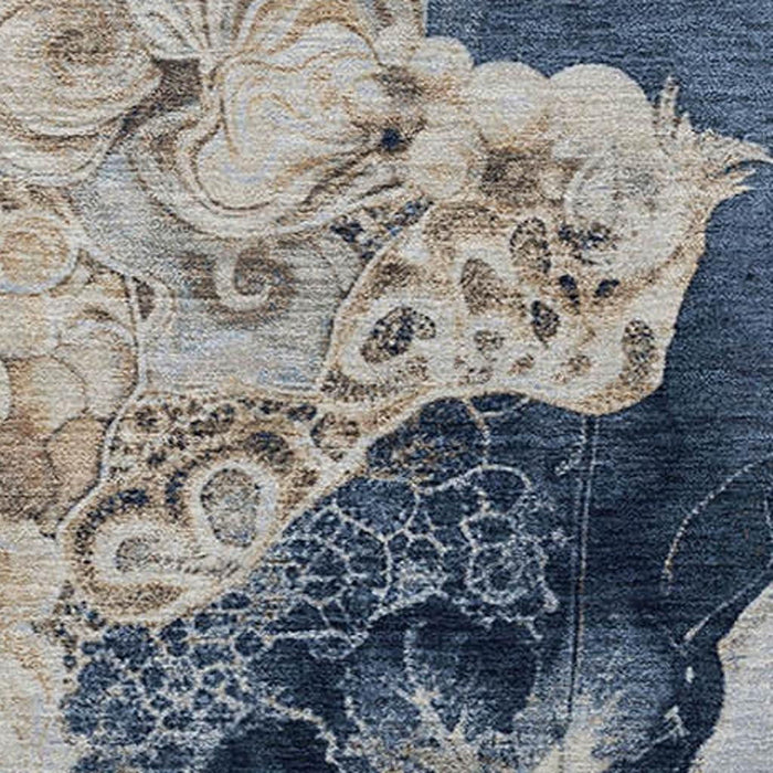 10' X 14' Abstract Washable Area Rug With UV Protection (706097) - Denim Blue / Beige