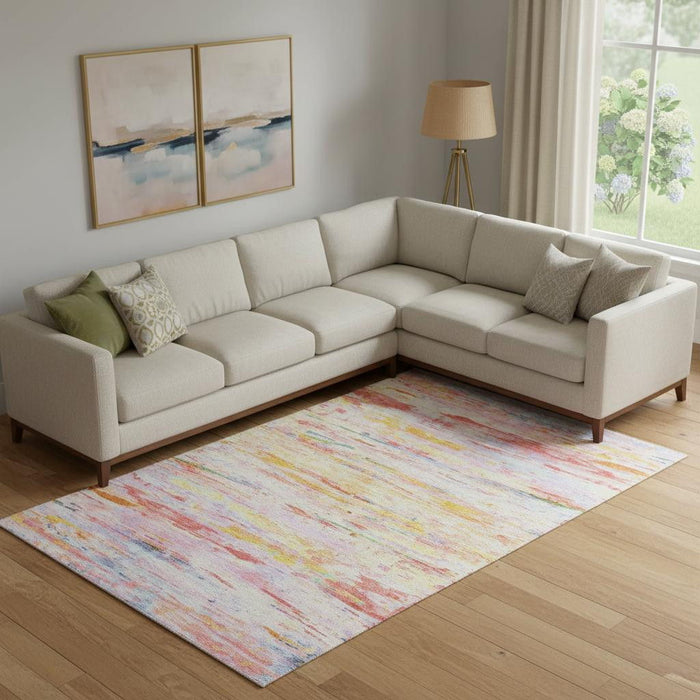 10' X 14' Abstract Washable Area Rug With UV Protection (710136) - Coral / Yellow / Ivory