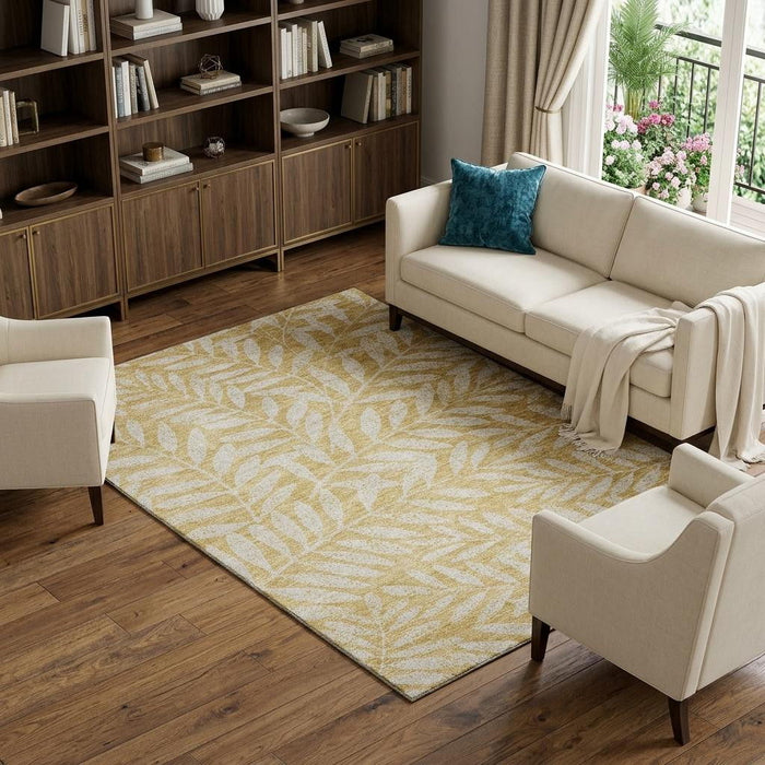 10' X 14' Floral Washable Area Rug With UV Protection (671444) - Gold / Ivory
