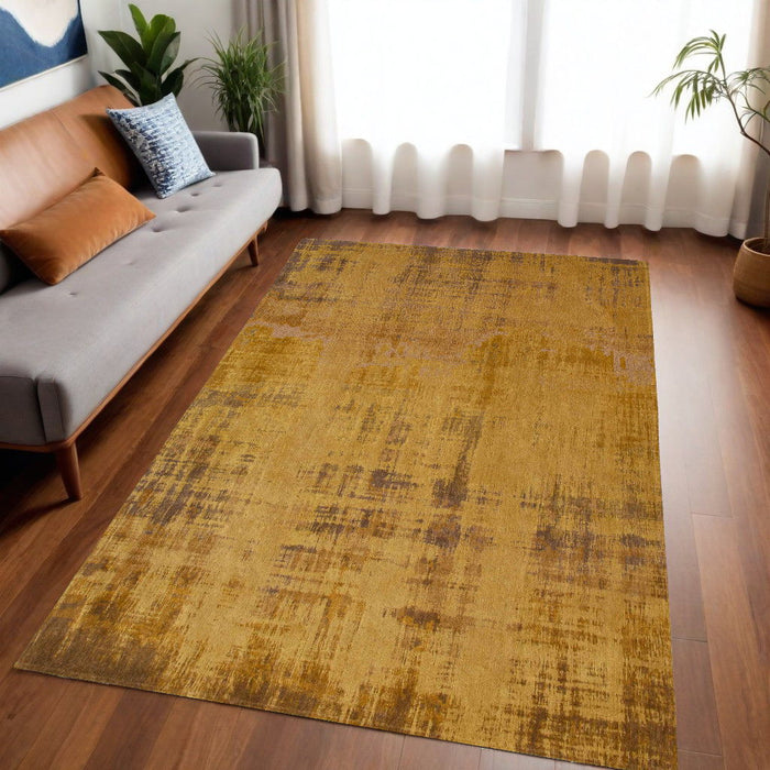 5' x 7' Abstract Non Skid 100% PET Area Rug - Yellow And Brown