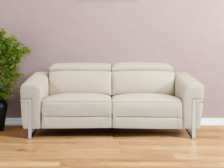 Italian Leather USB Sofa - Beige / Silver