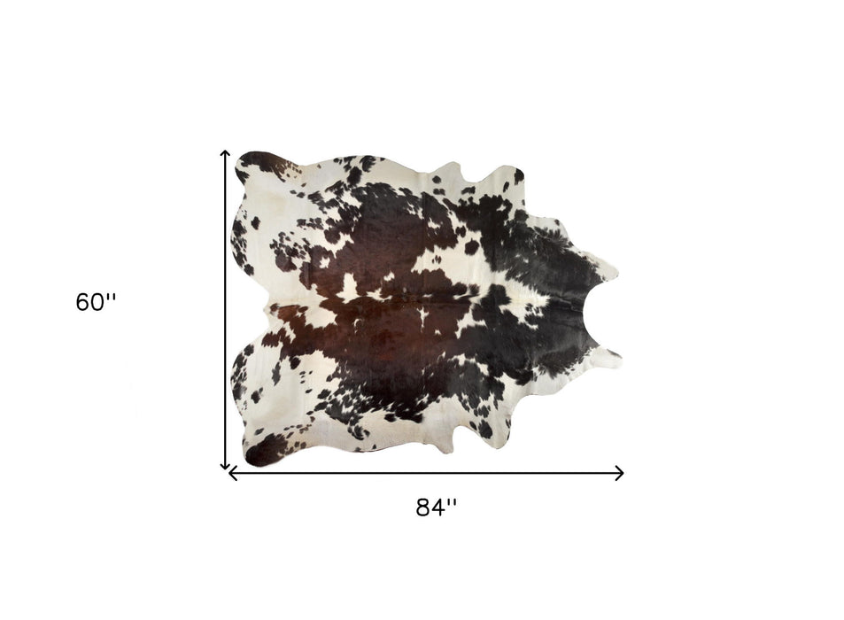 5' x 7' Cowhide Hand Knotted Stain Resistant Area Rug - Dark Brown And White