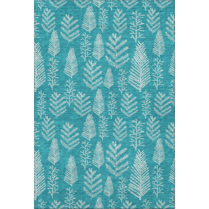 10' X 14' Floral Washable Area Rug With UV Protection (701780) - Teal / Ivory
