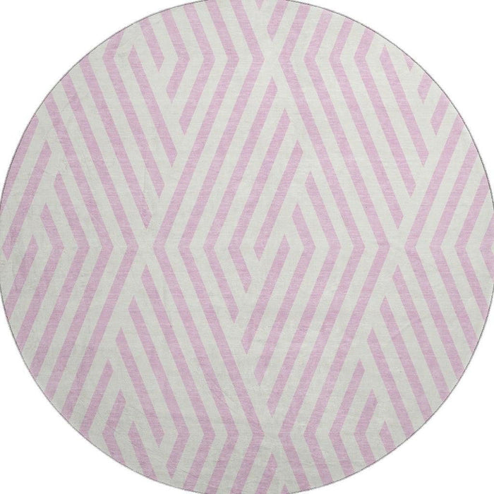 8' Geometric Washable Round Rug With UV Protection (648583) - Pink / Ivory
