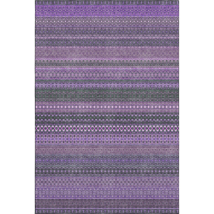 10' X 14' Striped Washable Area Rug With UV Protection (647548) - Purple / Ivory