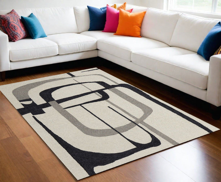 9' x 12' Wool Abstract Hand Tufted Modern Area Rug - Gray And Ivory