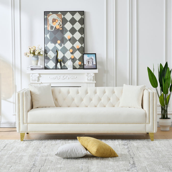 3 Seater Deep Seat Sofa, Sofa With Button Nailhead, Square Arm