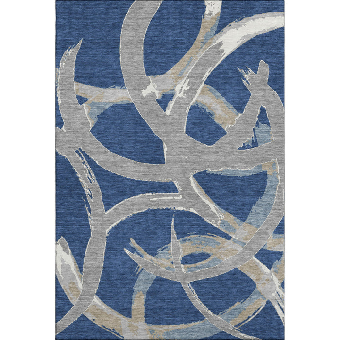 10' X 14' Abstract Washable Area Rug With UV Protection (680265) - Navy Blue / Gray / Ivory