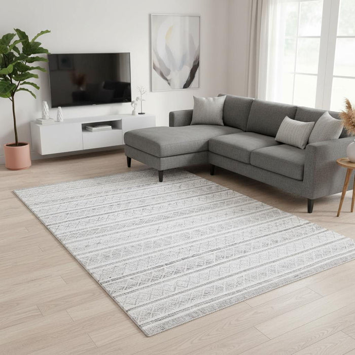 8' X 11' Geometric Hand Woven Area Rug (660299) - Cream / Gray / Brown
