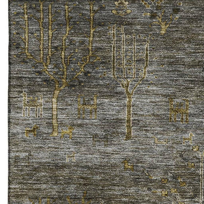 10' X 14' Floral Washable Area Rug With UV Protection (708205) - Pewter / Gold