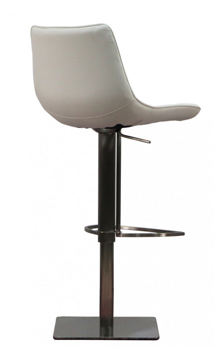 Faux Leather And Stainless Steel Swivel Bar Height Bar Chair - White And Silver