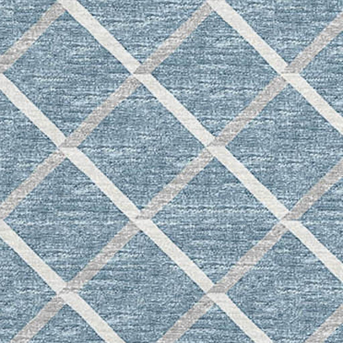 9' X 12' Geometric Washable Area Rug With UV Protection - Sky Blue / Ivory