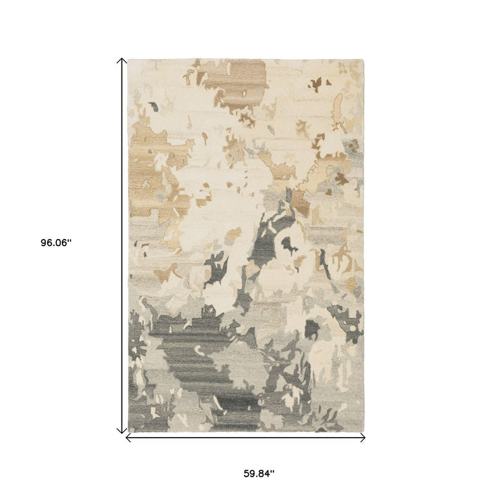 5' X 8' Wool Abstract Hand Tufted Area Rug - Beige And Charcoal