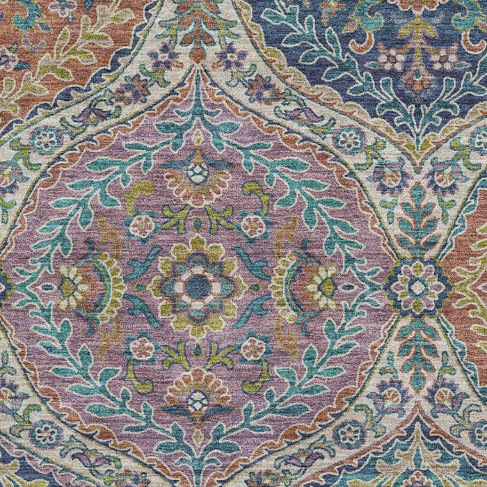 10' X 14' Floral Washable Area Rug With UV Protection (710298) - Blue / Copper / Fern Green