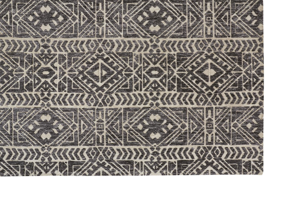 8' x 10' Striped Non Skid Area Rug - Dark Gray And Ivory
