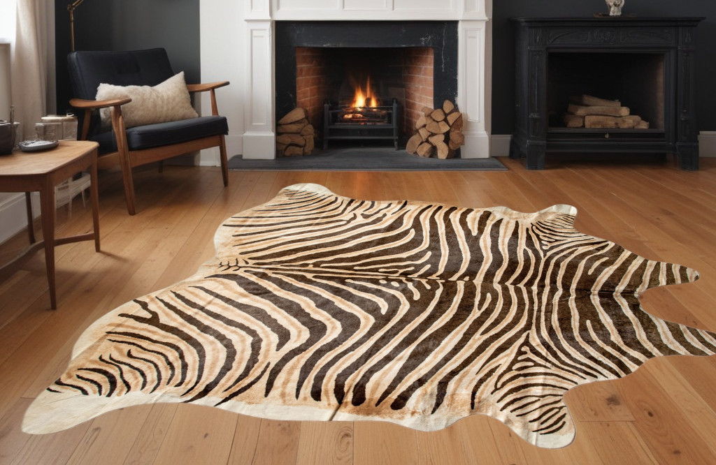 6' x 7' Cowhide Handmade Area Rug - Zebra Chocolate And Natural