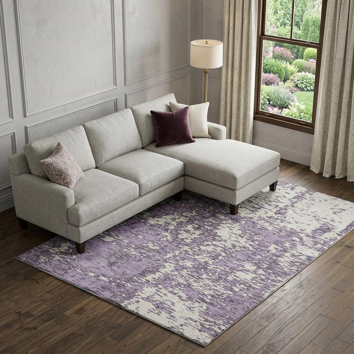 10' X 14' Abstract Washable Area Rug With UV Protection (675258) - Lavender / Ivory