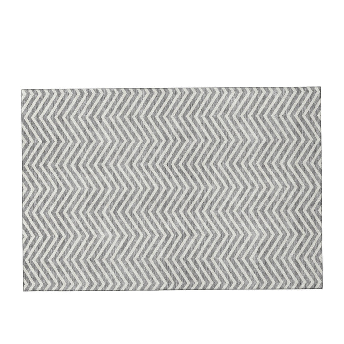 10' X 14' Chevron Washable Area Rug With UV Protection (674245) - Gray / Ivory