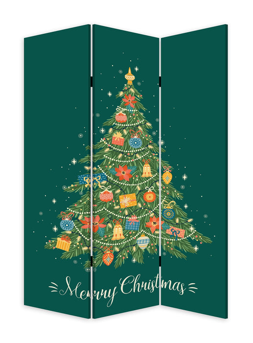 Festive Merry Christmas Three Panel Room Divider Screen - Green