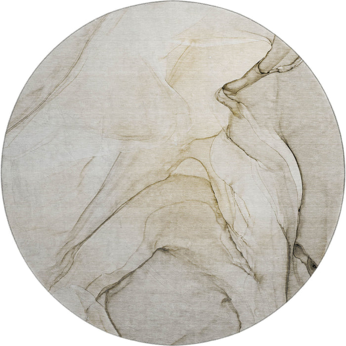 8' Abstract Washable Round Rug With UV Protection (646605) - Beige / Ivory