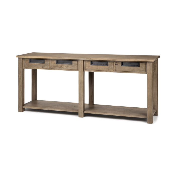 Solid Wood Floor Shelf Console Table And Drawers - Brown